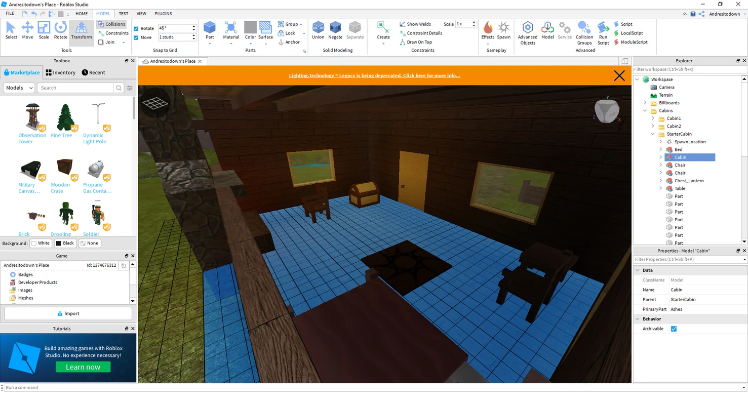 Terrain sculpting brushes and lighting preview visible over the running place.